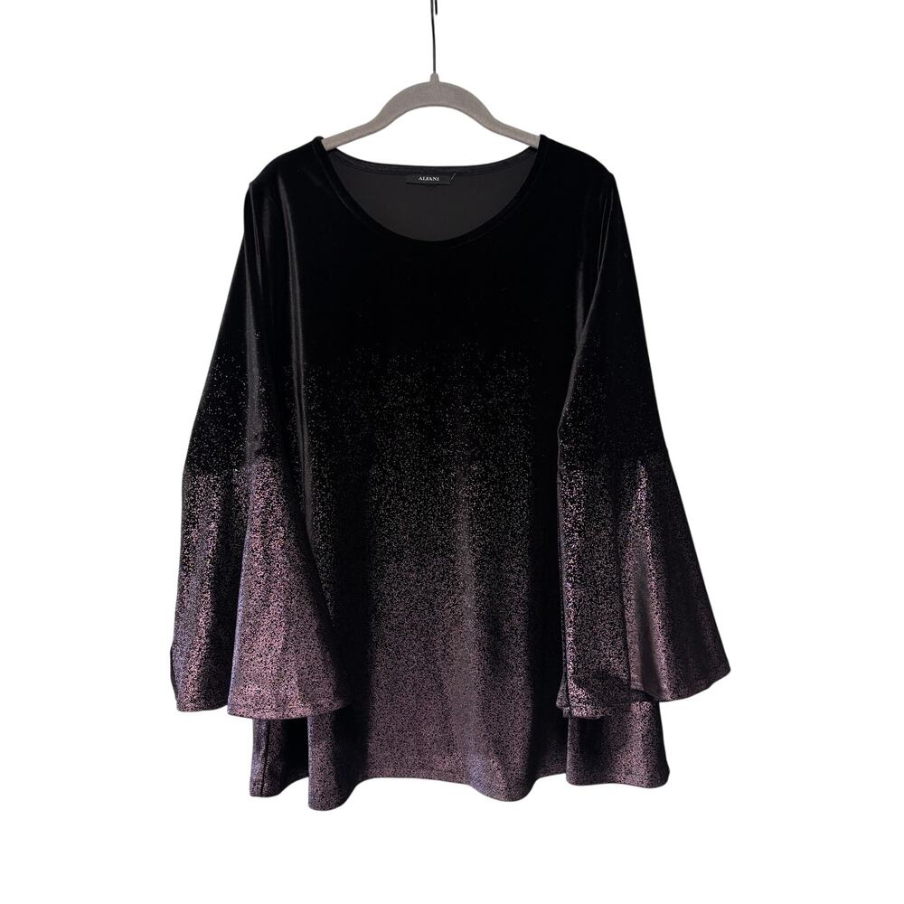 Alfani Black & Purple Velvet Bell Sleeve Tunic 1X - Picture 2 of 10